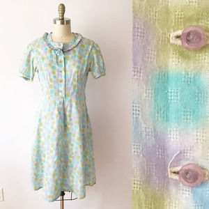 60s Vintage Pastel Splotch Day Dress A Line Floral